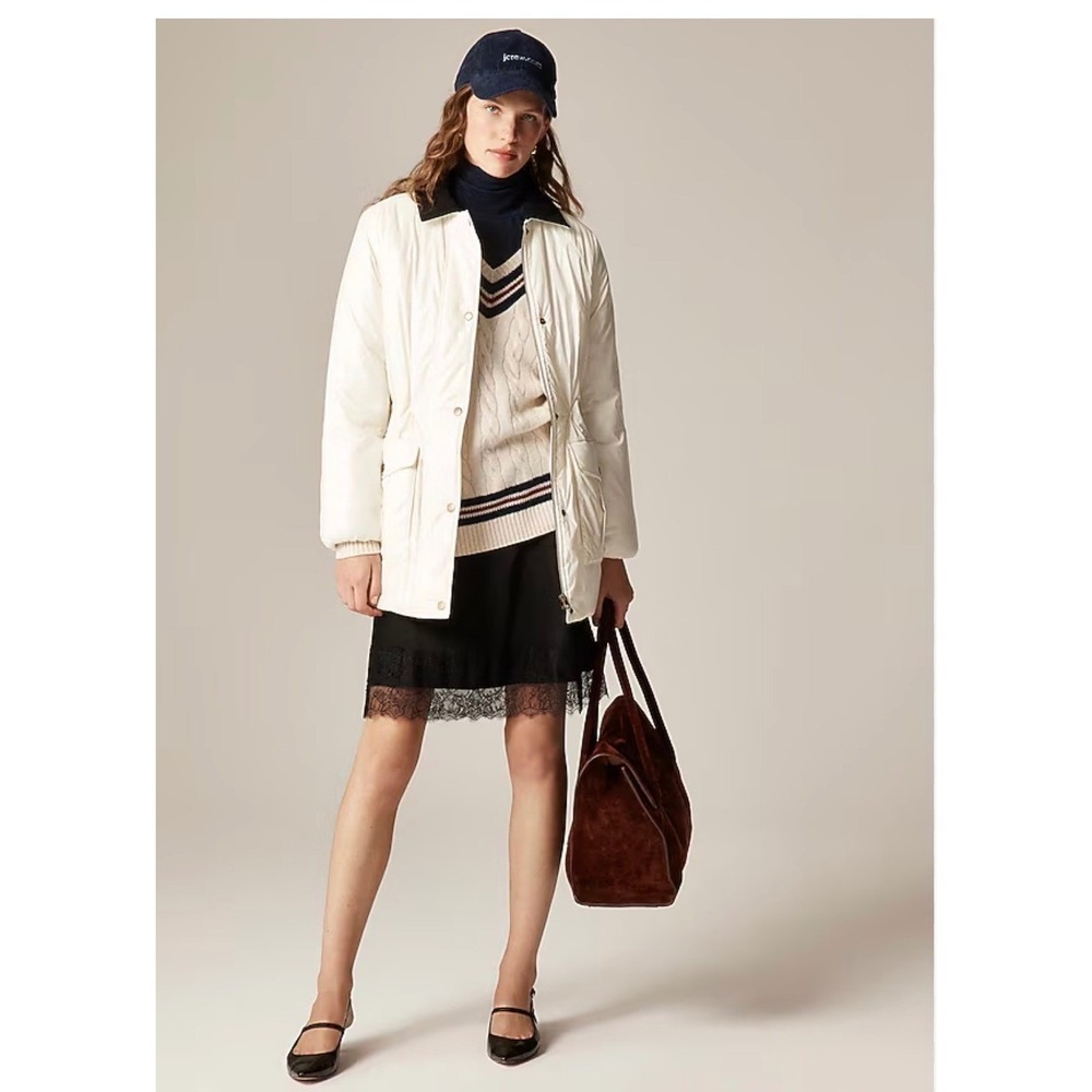 J.CREW Puffer Barn Jacket with PrimaLoft Large Cream Ivory NEW Quilted CN066